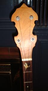 Close-up of the peghead and top frets